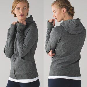 Lululemon Scuba Hoodie III Heathered Speckled Black Womens 6 Fleece Full Zip